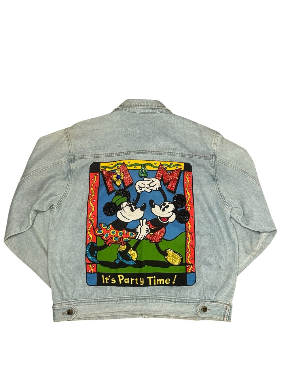 Vtg 90s Mickey & Co Disney Sequined Denim Jacket Size M Donnkenny Party Time
